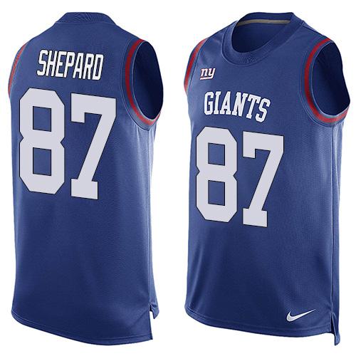 Nike Giants #87 Sterling Shepard Royal Blue Team Color Men's Stitched NFL Limited Tank Top Jersey - Click Image to Close